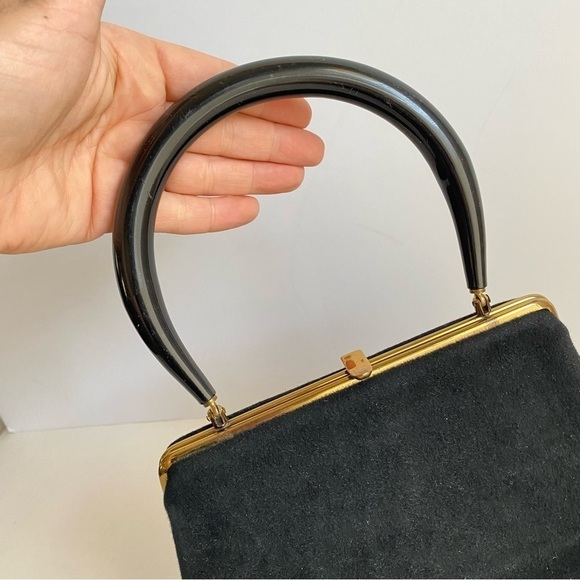Vintage 50s 60s Morris Moskowitz Velvet Evening Bag Mini Black Top Handle Purse - Picture 5 of 10